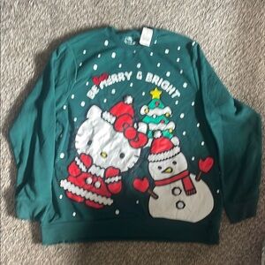 Green Holiday Sweatshirt Hello Kitty with Snowman Sz XXL